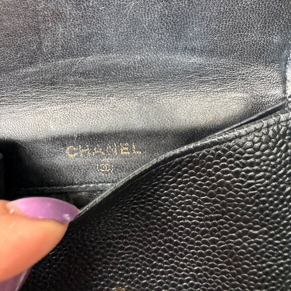 Chanel Black Caviar Leather Small Compact Snap Bifold Wallet in Black - Picture 6 of 11